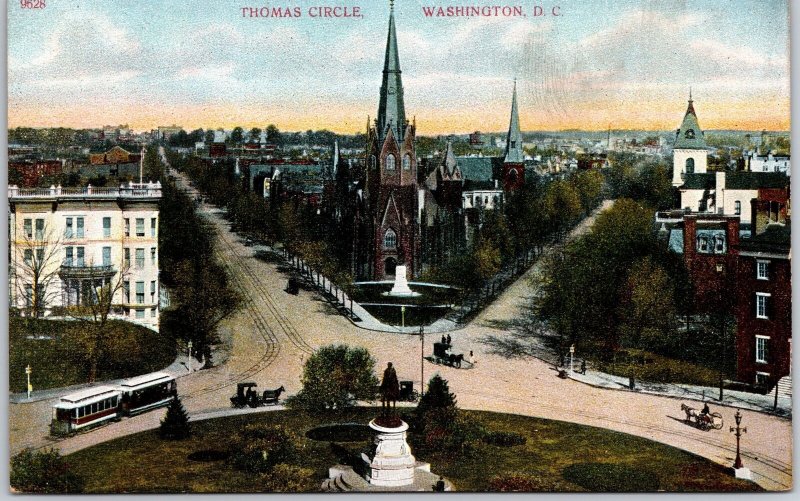 Thomas Circle Washington District Of Columbia Broadway & Monument View Postcard