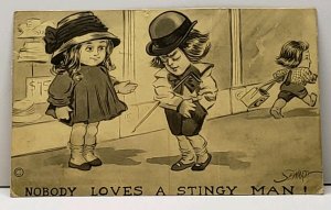 Seward Kid Series NOBODY LOVES A STINGY MAN, Girl w/Hand Out 1911 Postcard B19