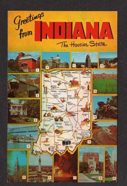 IN Greetings from INDIANA State Map Notre Dame Univ PC