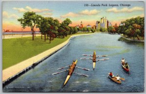 Chicago Illinois 1940s PostcardLincoln Park Lagoon Rowers Boats