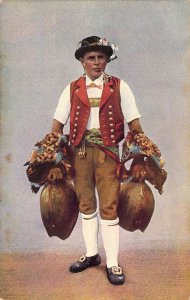 c.'07,  Europe Charm Costumed Man, #9537 Appenzeller Senn Old Zurich Postcard