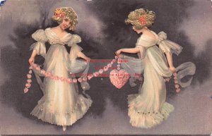 Greeting, Two Women with String of Roses and a Heart