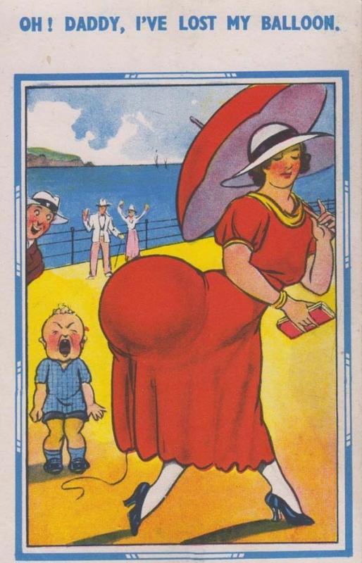 Boy Beach Fat Lady Woman Balloon In Bum Red Dress Wriggle Antique Comic  Postcard | Topics - Cartoons & Comics - Comics, Postcard / HipPostcard