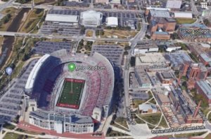 Columbus OSU Band Performs Script Ohio~Horseshoe Stadium~Woody Hayes Dr 1950s 