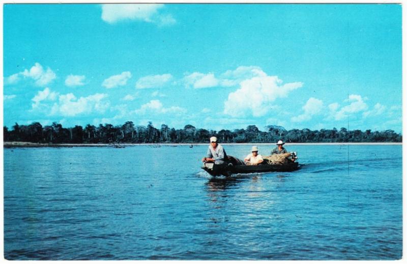 Peru Jungle River and Motor Boat 1950s-1960s Postcard