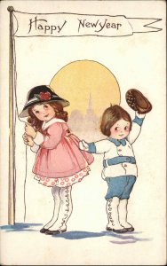 Margaret Evans Price New Year Stecher Ser 644F Little Girl and Boy c1910 PC