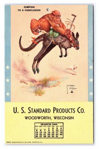 March 1944 Monkey Calendar Postcard U. S. Standard Products Co. Woodsworth WI