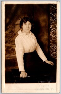 Columbus Ohio c1910 RPPC Real Photo Postcard Seated Woman White Blouse Skirt