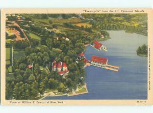 Unused Linen AERIAL VIEW OF TOWN Thousand Islands New York NY n3546