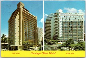 CONTINENTAL SIZE POSTCARD THE OUTRIGGER WEST HOTEL IN HONOLULU HAWAII 1970s