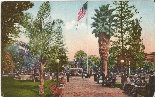 Central Square Los Angeles California 1915 Street Scene Park Scene Cobblestone