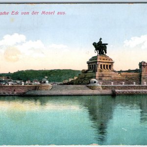 c1910s Koblenz, Germany German Corner Kaiser Wilhelm I Statue Mosel Litho A352