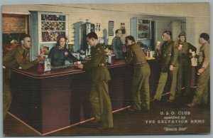 USO CLUB OPENED BY SALVATION ARMY SNACK BAR VINTAGE POSTCARD