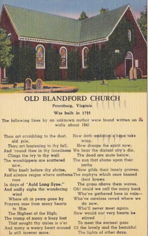 Virginia Petersburg Old Blandford Church 1957