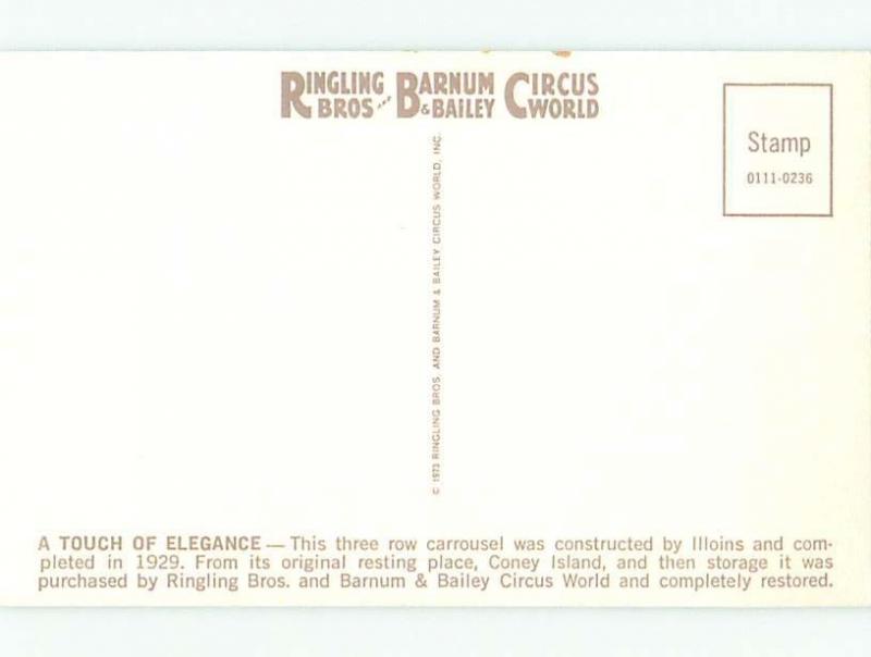 1973 Ringling Brothers BARNUM BAILEY CIRCUS CAROUSEL Brooklyn New York W6586