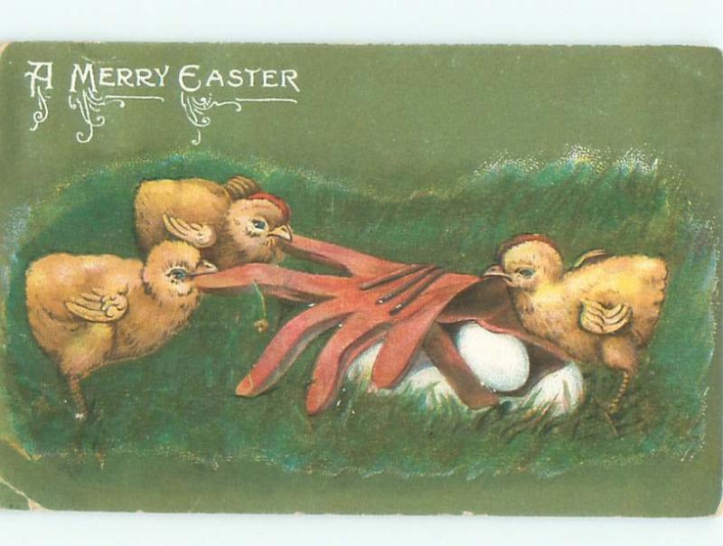 Pre-Linen Easter CHICKS FIGHTING OVER A GLOVE AB3882
