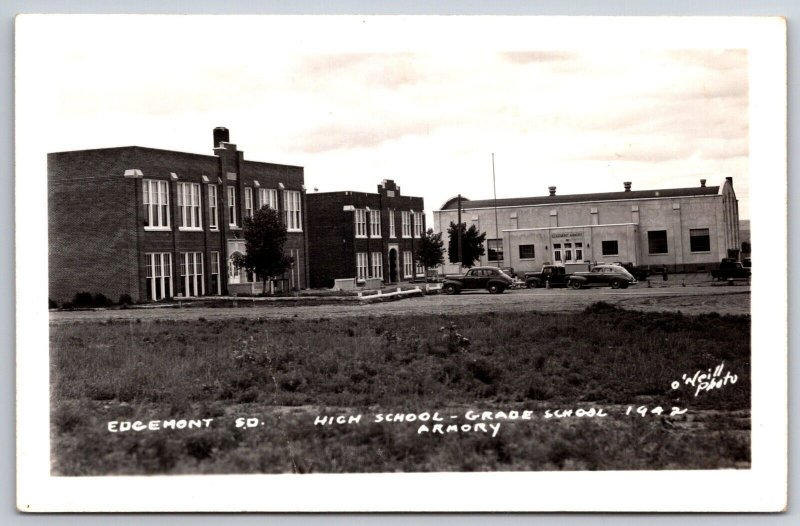 Edgemont SD High School & Grade School w/Bike Rack~Art Deco Armory~RPPC 1940s PC