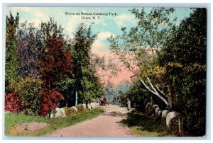 Drive In Roscoe Conkling Park Car Dirt Road Scene Utica New York NY Postcard 