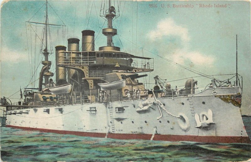 Postcard 9516 US Battleship Rhode Island, White Fleet, Britton & Rey Unposted
