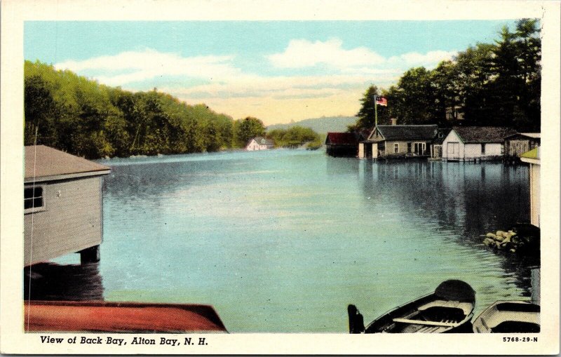 View Back Bay Alton Bay NH New Hampshire WB Postcard VTG UNP Curteich Vintage 