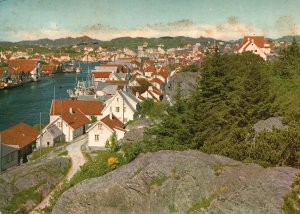 Postcard View Of Skudeneshavn Residential Units Near The River Norway