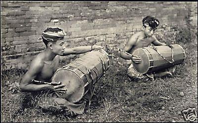 indonesia, BALI, Two Native Boys playing Drums 30s RPPC