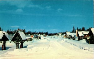 Main Street in Winter, Texaco Station West Yellowstone MT Vintage Postcard H19