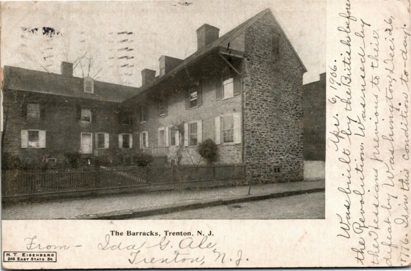 Postcard NJ Trenton The Barracks - Military Flag Cancel UDB 1906 M36