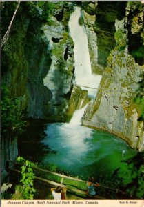 VINTAGE CONTINENTAL SIZE POSTCARD JOHNSON CANYON BANFF NATIONAL PARK CANADA FOLD