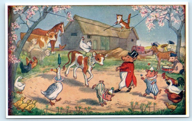 MOLLY BRETT Anthropomorphic FARMYARD CIRCUS Dressed Animals Medici Postcard
