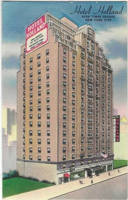 Vintage postcard, Hotel Holland, New York City, New York, Linen