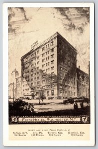 Rochester New York~Ford Hotel On Street Corner B&W~Vintage Postcard