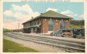 Autos 1920s Maine Central Railroad Depot McLean tracks postcard 10142