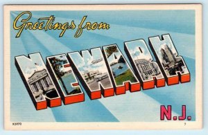 Large Letter Linen NEWARK, New Jersey NJ ~ Colourpicture 1940s Postcard