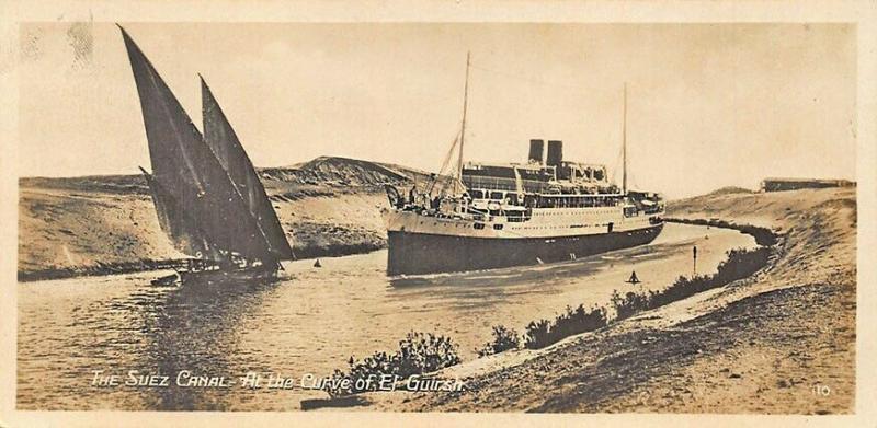 Port-Said Egypt The Suez Canal Curve of El Guirsh Ship Real Photo Postcard