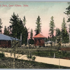 c1910s Coeur d'Alene, Ida. Blackwell Park Hand Colored NICE Postcard Gazebo A195