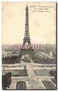 Paris Old Postcard Panoramic view of the Eiffel Tower and the Ferris wheel