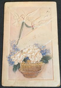 Postcard Used “Best Wishes” Birthday embossed Birds/Flowers LB