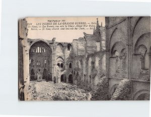 Postcard St. Remy church view towards the Choir Great War Ruins Reims France