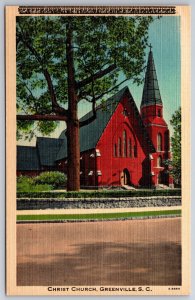 Greenville South Carolina~Front of Christ Church~Vintage Linen Postcard