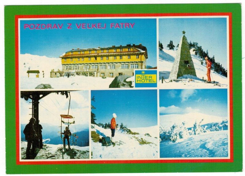 Postcard Slovakia 1974 Velka Great Fatra Map Mountains Hotel Skiing Sport