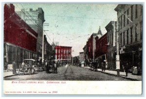 1907 Main Street Looking West Exterior Building Champaign Illinois IL Postcard