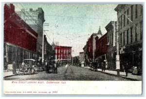 1907 Main Street Looking West Exterior Building Champaign Illinois IL Postcard 