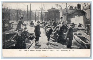 Wheeling West Virginia Postcard End Steel Bridge Flood March Canoeing Boat 1907