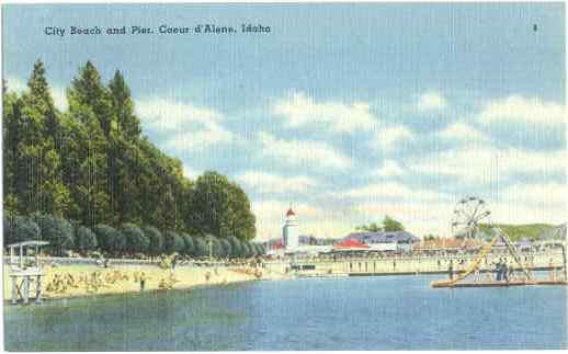 City Beach and Pier, Ferris Wheel in Coeur d'Alene Idaho ID Linen