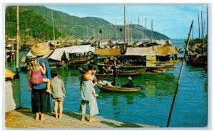 c1960's Boat Market Aberdeen Fishing Centre Hong Kong Vintage Unposted Postcard