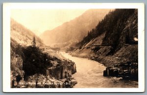 Postcard RPPC c1940s Fraser River British Columbia Hell’s Gate Train Mountains