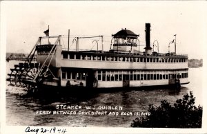 Steamer W.J. Quinlan Ferry Between Davenport and Rock Island RPPC Postcard Z13