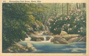 Akron Ohio Metropolitan Park Scene Linen Postcard Unused