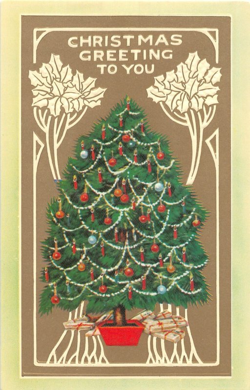 F89/ Merry Christmas Postcard c1980 HTL Hold-To-Light Tree Ornaments 15